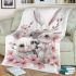 Cute white bunnies with pink flowers blanket