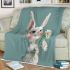 Cute white rabbit holding daisies blanket