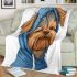 Cute yorkshire terrier in hoodie blanket