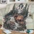 Deer and forest in the style of naturalistic bird portraits blanket