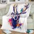 Deer head with antlers brush strokes blanket