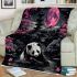 Giant panda under the moon surrounded by pink cherry blossom trees blanket