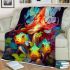 Girl surrounded by colorful frogs blanket