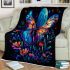 Glowing colorful butterfly among flowers in the moonlight blanket