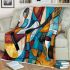 Guitar and wine glass abstract painting with lines blanket