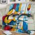 Guitar and wine glass abstract painting with lines blanket