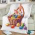 Happy easter bunny with colorful eggs in a basket isolated blanket