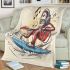 Monkey surfing with electric guitar and headphones blanket