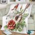 Music note and guitar and rose with green leaf andcardinal bird blanket