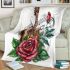 Music note and guitar and rose with green leaf blanket
