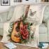 Music notes and guitar and rose and dragonfly blanket