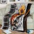 Music notes and piano and sunflowers and carp color blanket