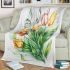 Musical notes and tulips and green leaves blanket