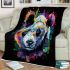 Panda portrait white fur with black and rainbow accents blanket