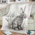 Pencil drawing of an adorable rabbit blanket