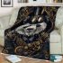 Steampunk panda with top hat and monocle holding golden gears blanket