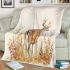 Watercolor deer light beige background with fall colors blanket