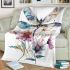 Watercolor dragonfly among flowers blanket