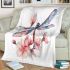 Watercolor dragonfly and pink flowers blanket