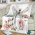 Watercolor dragonfly and pink flowers blanket