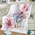 Watercolor dragonfly and pink flowers blanket