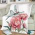 Watercolor dragonfly perched on pink peonies blanket