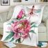 Watercolor dragonfly perched on pink peonies blanket