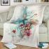 Watercolor dragonlfly perched on top of flowers blanket