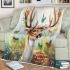 White tailed deer with large antlers and flowers on its head blanket