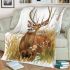 Whitetail deer buck standing in tall grass with daisies blanket