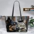 A Dog and Cat Love Story Leather Tote Bag