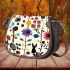 Pattern of flowers dogs cats mushrooms Saddle Bag, Totes, Crossbody, Purse: Bag Gift Idea for Girlfriend, Sitter, Birthday, Women ,Daughter, Mama, Ladies