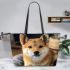 A Shiba Inu Story 4 Leather Tote Bag