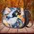 Abstract art painting of a cockatoo in blue saddle bag