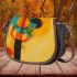 Abstract composition of circles and lines in the style saddle bag
