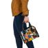 Abstract cubist fox with circles and squares shoulder handbag