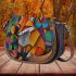 Abstract cubist fox with circles and squares saddle bag
