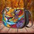 Abstract cubist lioness with simple shapes and lines saddle bag