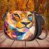 Abstract cubist lioness with simple shapes and lines saddle bag