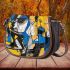Abstract graffiti shapes and lines in blue saddle bag