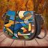 Abstract modern painting with geometric shapes saddle bag