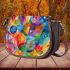 Abstract painting of colorful abstract shapes saddle bag