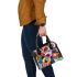 Abstract painting of colorful circles and lines shoulder handbag