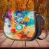 Abstract painting of colorful shapes and circles saddle bag