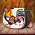 Abstract rooster colorful geometric abstract minimalist saddle bag