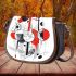 Abstract shapes in red grey and black saddle bag