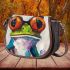 Acrylic painting of frog wearing glasses saddle bag