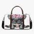 Adorable grey french bulldog puppy wearing pink roses 3d travel bag