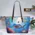 Adorable Sharks Inviting You to Explore the Beauty of the Ocean Leather Tote Bag