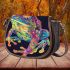 An illustration of a psychedelic frog saddle bag